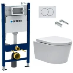 Geberit Pack Telaio Di Sostegno 112cm + Vaso Swiss Aqua Technologies Senza Flangia + Piastra Bianca (SATrimlessGeb3)