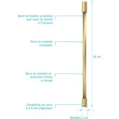 Barra Di Stabilizzazione A Soffitto Con Finitura Oro Spazzolato Per Parete Doccia FREEDOM 2 GOLD -Stile Bagno 90525493 4