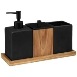 3 Accessori Bagno Blackacia In Acacia Con Vassoio - 5 Five Simply Smart