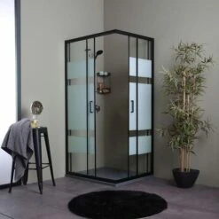 BOX DOCCIA 70X90 PROFILI NERO OPACO CON VETRO SERIGRAFATO CITY -Stile Bagno 91985641 3