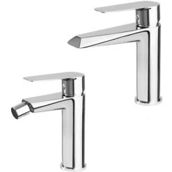 Set Miscelatori Lavabo E Bidet In Ottone Cromo Lucido Cristallo