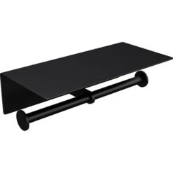 Doporro® Porta Carta Igienica Portarotolo Doppia, Carta Igienica Con Porta Cellulare Per Bagno E Toilette In Acciaio Inox MMF089D, Nero Opaco