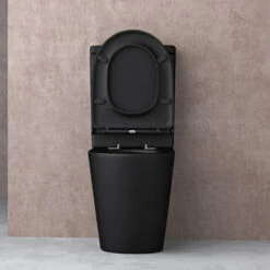 Doporro® Sanitari Bagno A Terra 60,5x38x82,5cm, Vaso WC In Ceramica Stand108T Soft Close Nero Opaco Vaso Montaggio A Terra