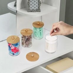 Accessori Scatole Portaoggetti Barattoli Da Farmacia In Plastica Trasparente Con Coperchi In Batuffolo Di Cotone Di Bambù -Stile Bagno 94292044 4