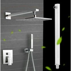 Trade Shop - Braccio Per Soffione Doccia Quadrato In Ottone Cromato Completo Di Rosone 40cm -Stile Bagno 95093317 3