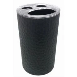 Trade Shop - Porta Spazzolini Bicchiere Accessorio Bagno Nero 3 Fori Portaspazzolini 79182