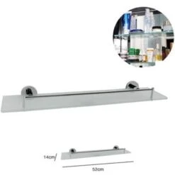 Trade Shop - Mensola Vetro Per Bagno In Acciaio 50x15cm Con Fissaggio A Parete Muro Ellittica