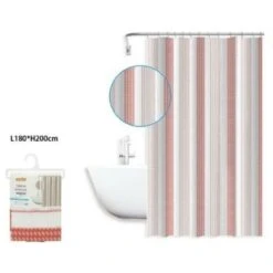 Trade Shop - Tenda Doccia Antimuffa Righe Rosa Impermeabile 180x200 Cm Con Anelli Bagno 59813