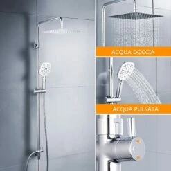 DALMO Colonna Da Doccia, Sistema Doccia Senza Miscelatore Con Soffione Da Testa Quadrato E Soffione A Mano Con 3 Modi Di Spruzzo, Sistema Da Bagno Regolabile E Brillante- DBWF01XS -Stile Bagno 95136995 4