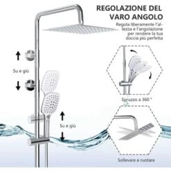 DALMO Colonna Da Doccia, Sistema Doccia Senza Miscelatore Con Soffione Da Testa Quadrato E Soffione A Mano Con 3 Modi Di Spruzzo, Sistema Da Bagno Regolabile E Brillante- DBWF01XS -Stile Bagno 95136995 5