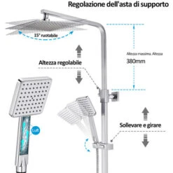 Heilmetz Sistema Doccia Con Set Doccia A Pioggia Termostatato, Colonna Doccia In Acciaio Inox 304 Con Soffione E Doccetta, Doccia A Pioggia Angolare 30x30cm Asta Doccia Regolabile 800-1180mm Cromo -Stile Bagno 95210869 5