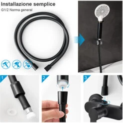Heilmetz Tubo Doccia 1,5 M Tubo Doccia Premium Con Antitorsione Tubo Doccia Liscio In PVC Con Attacco Universale G 1/2 Standard Nero -Stile Bagno 95211710 4