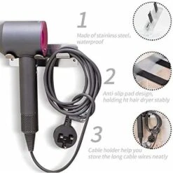 Porta Asciugacapelli, Porta Asciugacapelli A Parete Adesivo Impermeabile In Acciaio Inossidabile -Stile Bagno 95527247 5