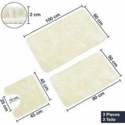 Set Di Tappetini Da Bagno Da 3 Pezzi - Tappetini Da Bagno 3X (45x45 + 50x80 + 60x100cm) - Tappetini Da Bagno Antiscivolo E Lavabili - Con Foro WC - CREMA -Stile Bagno 95785389 3