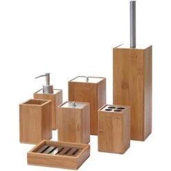 Nova Set Con 7 Accessori Da Bagno Dal Design Moderno In Bambù E Metallo