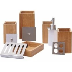 Nova Set Con 7 Accessori Da Bagno Dal Design Moderno In Bambù E Metallo -Stile Bagno 95906407 3