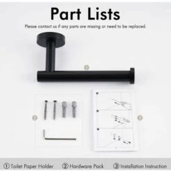 Porta Carta Igienica, Portarotolo Carta Igienica Acciaio Inossidabile 304 Nero Opaco Montaggio A Parete -Stile Bagno 96227111 5