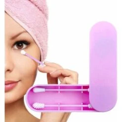 LITZEE Cotton Box Tampone Di Cotone Riutilizzabile, Tampone Di Cotone Bifacciale Ecologico Tampone Per La Pulizia Delle Orecchie Tampone Cosmetico Con Custodia (Rosa)