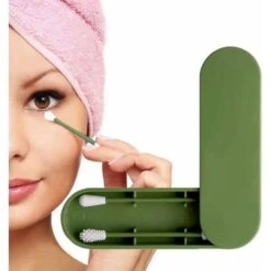 LITZEE Tampone Di Cotone Tampone Di Cotone Riutilizzabile, Tampone Ecologico A Doppia Faccia Per La Pulizia Dell'orecchio Tampone Cosmetico Con Custodia (verde)