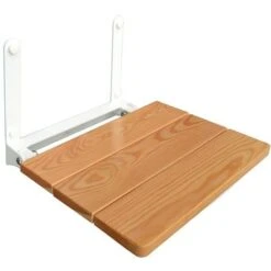 Sedile Doccia A Parete Pieghevole 32 X 35 Seduta In Legno Massello Di Larice.