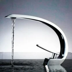 Rubinetto Lavabo Moderno Tipo Nordico Con Linee Curve Monocomando Cromato -Stile Bagno 96404203 3