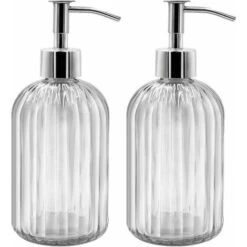 2 Pezzi Dispenser Di Sapone In Vetro, Dispenser Di Sapone Liquido Da 400 Ml Con Pompa, Lozione Ricaricabile E Dispenser Di Sapone Per Cucina, Bagno, Lavanderia, Hotel (Trasparente)