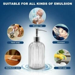 2 Pezzi Dispenser Di Sapone In Vetro, Dispenser Di Sapone Liquido Da 400 Ml Con Pompa, Lozione Ricaricabile E Dispenser Di Sapone Per Cucina, Bagno, Lavanderia, Hotel (Trasparente) -Stile Bagno 97072974 3