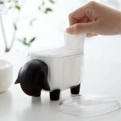 Porta Batuffolo Di Cotone Contenitore Organizer Per Dispenser Di Batuffoli Di Cotone A Forma Di Pecora Con Coperchio, Nero
