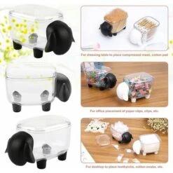 Porta Batuffolo Di Cotone Contenitore Organizer Per Dispenser Di Batuffoli Di Cotone A Forma Di Pecora Con Coperchio, Nero -Stile Bagno 97073955 5