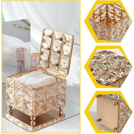 Scatola Porta Trucchi In Cristallo Con Coperchio, Motivo A Rombi, Per Tamponi Di Cotone, Spugne Per Trucco, Dischetti Per Trucco, Sali Da Bagno, Trucco Quadrato (dorato) 4 Scatola Porta Trucchi In Cristallo Con Coperchio, Motivo A Rombi, Per Tamponi Di Cotone, Spugne Per Trucco, Dischetti Per Trucco, Sali Da Bagno, Trucco Quadrato (dorato) - immagine 4