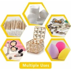 Scatola Porta Trucchi In Cristallo Con Coperchio, Motivo A Rombi, Per Tamponi Di Cotone, Spugne Per Trucco, Dischetti Per Trucco, Sali Da Bagno, Trucco Quadrato (dorato) 9 Scatola Porta Trucchi In Cristallo Con Coperchio, Motivo A Rombi, Per Tamponi Di Cotone, Spugne Per Trucco, Dischetti Per Trucco, Sali Da Bagno, Trucco Quadrato (dorato) -Stile Bagno 97078388 5