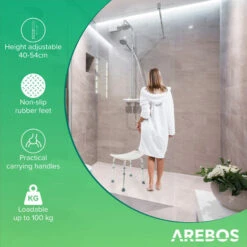 AREBOS Sgabello Da Doccia Sedile Doccia Seduta Rettangolare Altezza Regolabile -Stile Bagno 9756802 3