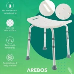 AREBOS Sgabello Da Doccia Sedile Doccia Seduta Rettangolare Altezza Regolabile -Stile Bagno 9756802 5