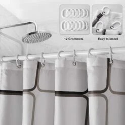 Tenda Da Doccia In Tessuto Di Poliestere A Prova Di Muffa, Lavabile In Lavatrice, Antibatterica E Impermeabile, Tenda Da Bagno Traslucida Con 12 Ganci, Bianco -Stile Bagno 97874413 4