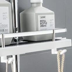 Mensola Per Doccia Mensola Per Doccia Telescopica Mensola Per Bagno In Alluminio Antiruggine Installazione Senza Perforazione Adatta Per Binario Da 24-25 Mm Con Due Ganci E Un Gancio Per Soffione Docc -Stile Bagno 97887064 4