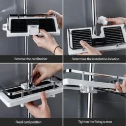 Mensola Per Doccia Mensola Per Doccia Telescopica Mensola Per Bagno In Alluminio Antiruggine Installazione Senza Perforazione Adatta Per Binario Da 24-25 Mm Con Due Ganci E Un Gancio Per Soffione Docc -Stile Bagno 97887064 5