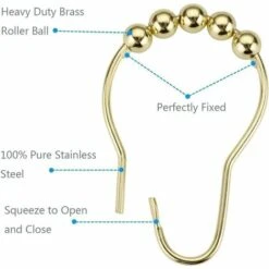 Anelli E Ganci Per Tende Da Doccia In Confezione Da 2, Anelli E Ganci Per Tende Da Doccia In Acciaio Inossidabile Antiruggine - Set Di 24 Oro Lucido -Stile Bagno 97887712 3