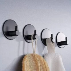 Confezione Da 4 Portasciugamani In Alluminio Con Ganci, Incollati Senza Forare, Adatti Per Bagni, Servizi Igienici, Cucine, Uffici, Ecc. (gancio Tondo Nero) -Stile Bagno 97888017 3