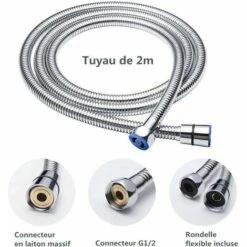 Soffione Doccia + Tubo Doccia Flessibile 2M, Soffione Doccia Con Tubo Flessibile, 5 Modalità Di Risparmio Idrico E Pulsante Interruttore, Soffione Doccia Portatile Ad Alta Pressione In Acciaio Inossid -Stile Bagno 98123506 3