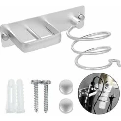 Porta Asciugacapelli, Piastra Per Capelli, Supporto Per Asciugacapelli Da Parete In Alluminio, Con Organizer Per Cavi Per Riporre Asciugacapelli, Piastre Per Capelli, Spazzole Per Capelli E Altro (2)