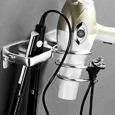 Porta Asciugacapelli, Piastra Per Capelli, Supporto Per Asciugacapelli Da Parete In Alluminio, Con Organizer Per Cavi Per Riporre Asciugacapelli, Piastre Per Capelli, Spazzole Per Capelli E Altro (2) 2 Porta Asciugacapelli, Piastra Per Capelli, Supporto Per Asciugacapelli Da Parete In Alluminio, Con Organizer Per Cavi Per Riporre Asciugacapelli, Piastre Per Capelli, Spazzole Per Capelli E Altro (2) - immagine 2