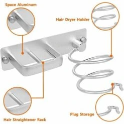 Porta Asciugacapelli, Piastra Per Capelli, Supporto Per Asciugacapelli Da Parete In Alluminio, Con Organizer Per Cavi Per Riporre Asciugacapelli, Piastre Per Capelli, Spazzole Per Capelli E Altro (2) 8 Porta Asciugacapelli, Piastra Per Capelli, Supporto Per Asciugacapelli Da Parete In Alluminio, Con Organizer Per Cavi Per Riporre Asciugacapelli, Piastre Per Capelli, Spazzole Per Capelli E Altro (2) -Stile Bagno 98128454 4