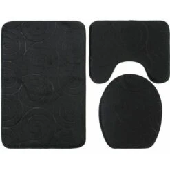 Set Di 3 Tappetini Da Bagno Antiscivolo Tappetini In Memory Foam Assorbente Coperchio Del Coperchio Del WC Tappetino Protettivo A Forma Di U Nero