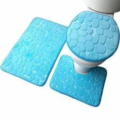 Tappetini Da Bagno 3 Pezzi E Set Di Contorni Per WC, Set Copriwater Antiscivolo 3 Pezzi (blu)