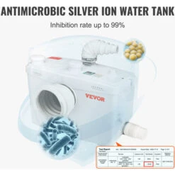 VEVOR Pompa Trituratore Per Scarico Bagno Pompa Maceratrice Sanitaria 700W Prevalenza Max. 10m 3 Entrate Per Tubi Portata Max. 9600L/h, Pompa Trituratore WC 3600 Giri/min Resistente All'Acqua Calda -Stile Bagno 98420922 5