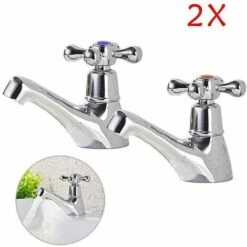 2x Rubinetto Per Bagno Doppio Lavabo Da Bagno Tradizionale Cromato Sistema Di Rubinetteria Per Acqua Calda E Fredda