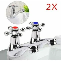 2x Rubinetto Per Bagno Doppio Lavabo Da Bagno Tradizionale Cromato Sistema Di Rubinetteria Per Acqua Calda E Fredda -Stile Bagno 98705085 3