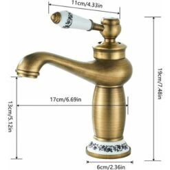 Rubinetto Bagno Retro, Rubinetto Lavabo Maniglia Ceramica Miscelatore Monocomando Lavabo, Rubinetto Bagno Acqua Calda E Fredda, Ottone -Stile Bagno 98708519 4